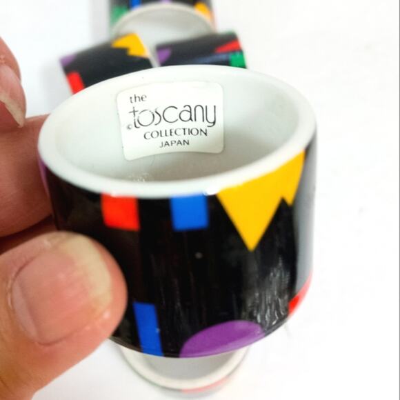 80s porcelain geo 7 pc napkin rings set Toscany Collection - Picture 4 of 5